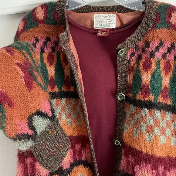 Susan Bristol Sweater VTG Hand Knit Button Cardigan Size M Burnt Orange Brown - Picture 12 of 16